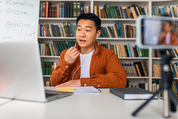 Man participating in a elearning video call